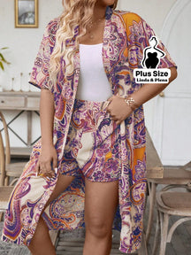 Conjunto Kimono Manga Curta Shorts Cós Elástico Plus Size Conjunto Kimono Manga Curta Shorts Cós Elástico Plus Size