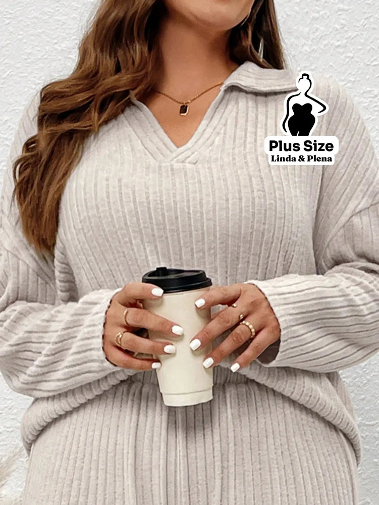 Conjunto Malha Tricô Com Capuz E Calça Pantalona Plus Size Conjunto Malha Tricô Com Capuz E Calça Pantalona Plus Size