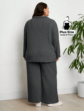 Conjunto Malha Tricô Com Capuz E Calça Pantalona Plus Size Conjunto Malha Tricô Com Capuz E Calça Pantalona Plus Size