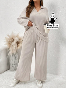Conjunto Malha Tricô Com Capuz E Calça Pantalona Plus Size Damasco / G Conjunto Malha Tricô Com Capuz E Calça Pantalona