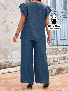 Conjunto Manga Babado Com Textura Delicada Plus Size Conjunto Manga Babado Com Textura Delicada Plus Size