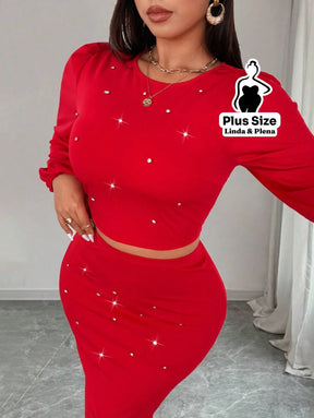 Conjunto Manga Bufante Com Brilhos E Saia Justa Plus Size Conjunto Manga Bufante Com Brilhos E Saia Justa Plus Size