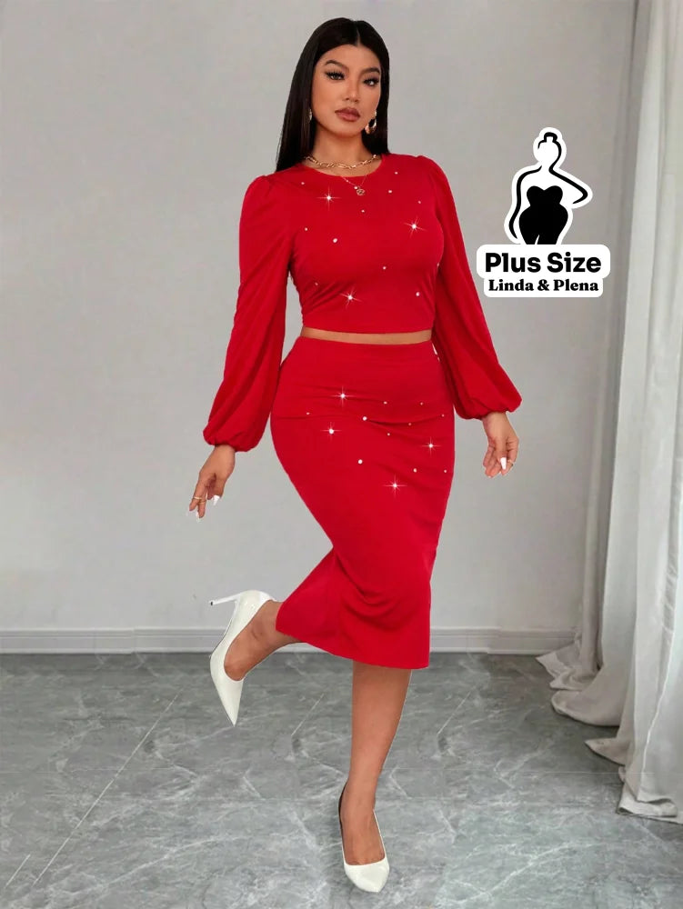 Conjunto Manga Bufante Com Brilhos E Saia Justa Plus Size G Conjunto Manga Bufante Com Brilhos E Saia Justa Plus Size