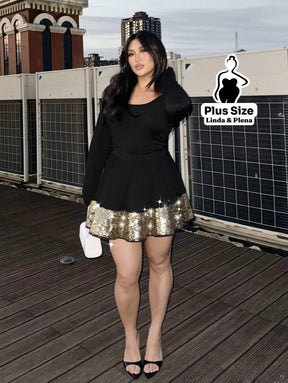 Conjunto Manga Longa Com Saia Curta E Paetê Plus Size G Conjunto Manga Longa Com Saia Curta E Paetê Plus Size