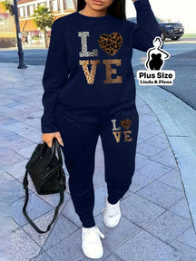 Conjunto Moletom Com Estampa Frontal Plus Size Azul Marinho / G Conjunto Moletom Com Estampa Frontal Plus Size