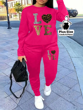 Conjunto Moletom Com Estampa Frontal Plus Size Pink / G Conjunto Moletom Com Estampa Frontal Plus Size