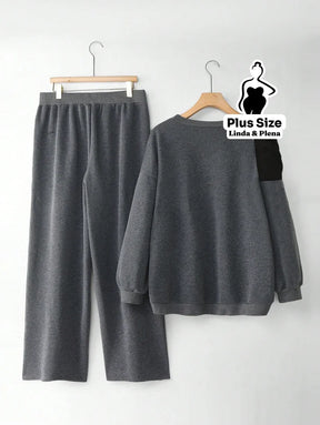 Conjunto Moletom Com Laço Poá No Ombro Plus Size Conjunto Moletom Com Laço Poá No Ombro Plus Size