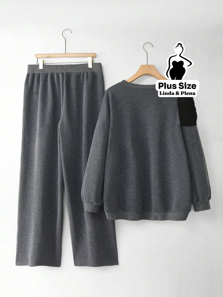 Conjunto Moletom Com Laço Poá No Ombro Plus Size Conjunto Moletom Com Laço Poá No Ombro Plus Size