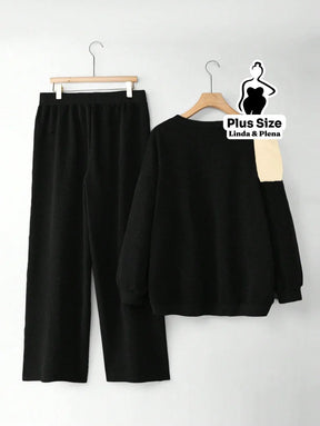 Conjunto Moletom Com Laço Poá No Ombro Plus Size Conjunto Moletom Com Laço Poá No Ombro Plus Size