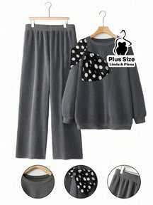 Conjunto Moletom Com Laço Poá No Ombro Plus Size Chumbo / G Conjunto Moletom Com Laço Poá No Ombro Plus Size