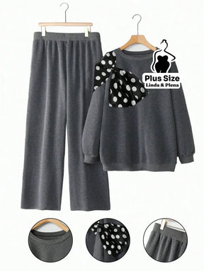 Conjunto Moletom Com Laço Poá No Ombro Plus Size Chumbo / G Conjunto Moletom Com Laço Poá No Ombro Plus Size