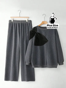 Conjunto Moletom Com Laço Poá No Ombro Plus Size Cinza / G Conjunto Moletom Com Laço Poá No Ombro Plus Size