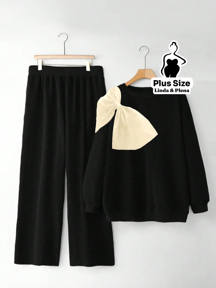 Conjunto Moletom Com Laço Poá No Ombro Plus Size Preto / G Conjunto Moletom Com Laço Poá No Ombro Plus Size