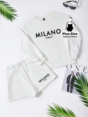 Conjunto Moletom Cropped Estampado E Shortinho Plus Size Conjunto Moletom Cropped Estampado E Shortinho Plus Size