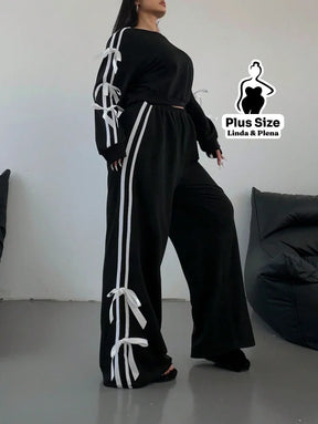 Conjunto Moletom Detalhes Com Faixa Laterais Plus Size Conjunto Moletom Detalhes Com Faixa Laterais Plus Size