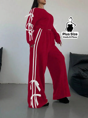 Conjunto Moletom Detalhes Com Faixa Laterais Plus Size Conjunto Moletom Detalhes Com Faixa Laterais Plus Size