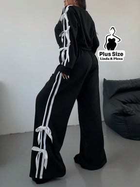 Conjunto Moletom Detalhes Com Faixa Laterais Plus Size Conjunto Moletom Detalhes Com Faixa Laterais Plus Size