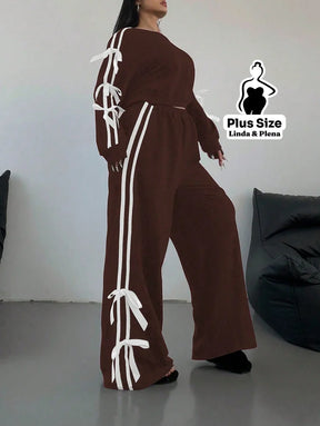Conjunto Moletom Detalhes Com Faixa Laterais Plus Size Conjunto Moletom Detalhes Com Faixa Laterais Plus Size