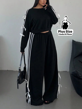 Conjunto Moletom Detalhes Com Faixa Laterais Plus Size Conjunto Moletom Detalhes Com Faixa Laterais Plus Size