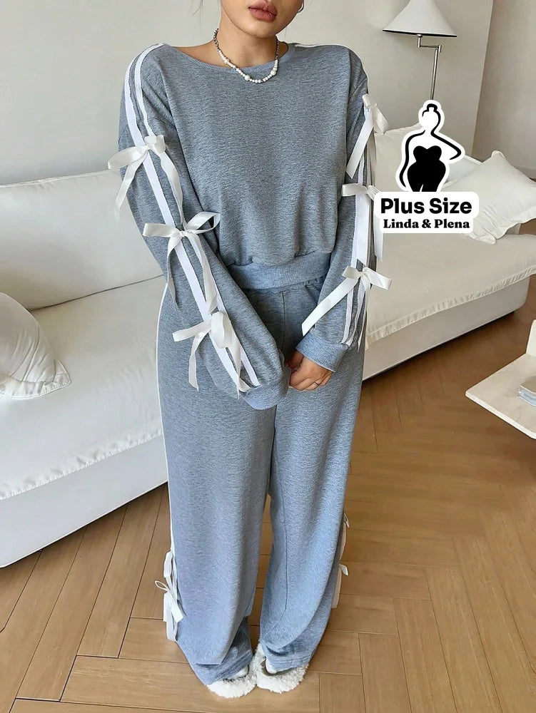 Conjunto Moletom Detalhes Com Faixa Laterais Plus Size Cinza / G Conjunto Moletom Detalhes Com Faixa Laterais Plus Size