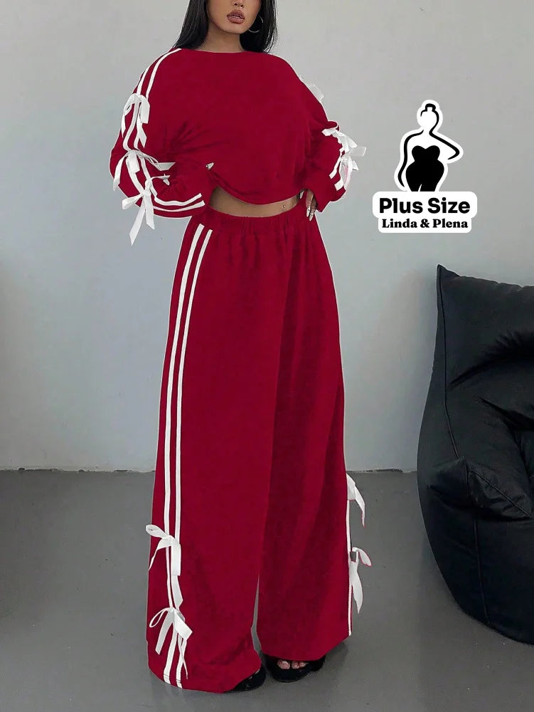 Conjunto Moletom Detalhes Com Faixa Laterais Plus Size Vermelho / G Conjunto Moletom Detalhes Com Faixa Laterais Plus
