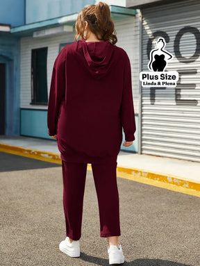 Conjunto Moletom Estampado Com Capuz E Calça Plus Size Conjunto Moletom Estampado Com Capuz E Calça Plus Size