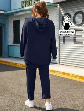 Conjunto Moletom Estampado Com Capuz E Calça Plus Size Conjunto Moletom Estampado Com Capuz E Calça Plus Size