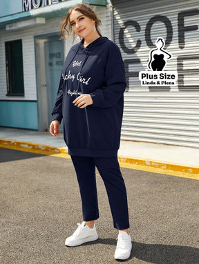Conjunto Moletom Estampado Com Capuz E Calça Plus Size Conjunto Moletom Estampado Com Capuz E Calça Plus Size