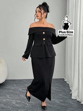 Conjunto Ombro A Ombro Com Botões E Saia Longa Plus Size G Conjunto Ombro A Ombro Com Botões E Saia Longa Plus Size
