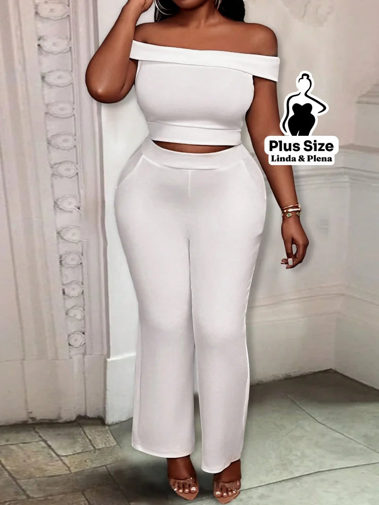 Conjunto Ombro A Ombro Com Calça Flare Plus Size G Conjunto Ombro A Ombro Com Calça Flare Plus Size