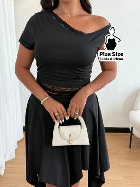 Conjunto Ombro Só Com Detalhe Renda E Saia Assimétrica Plus Size Conjunto Ombro Só Com Detalhe Renda E Saia Assimétrica