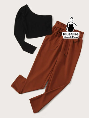 Conjunto Ombro Único Com Cintura Alta E Faixa Plus Size Conjunto Ombro Único Com Cintura Alta E Faixa Plus Size