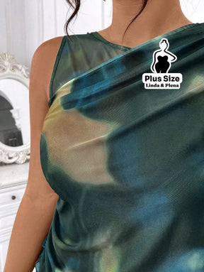 Conjunto Ombro Único Estampado Com Calça Transparente Plus Size Conjunto Ombro Único Estampado Com Calça Transparente