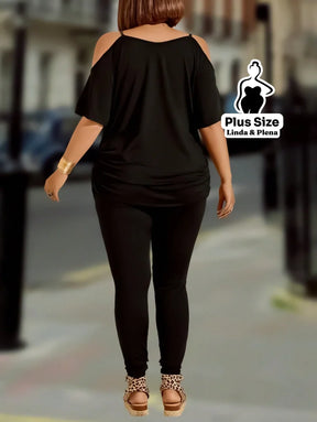 Conjunto Ombro Vazado com Zíper Decorativo Plus Size Conjunto Ombro Vazado com Zíper Decorativo Plus Size