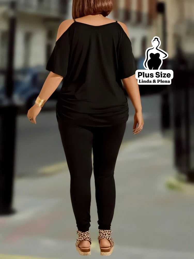 Conjunto Ombro Vazado com Zíper Decorativo Plus Size Conjunto Ombro Vazado com Zíper Decorativo Plus Size