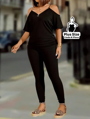 Conjunto Ombro Vazado com Zíper Decorativo Plus Size Conjunto Ombro Vazado com Zíper Decorativo Plus Size