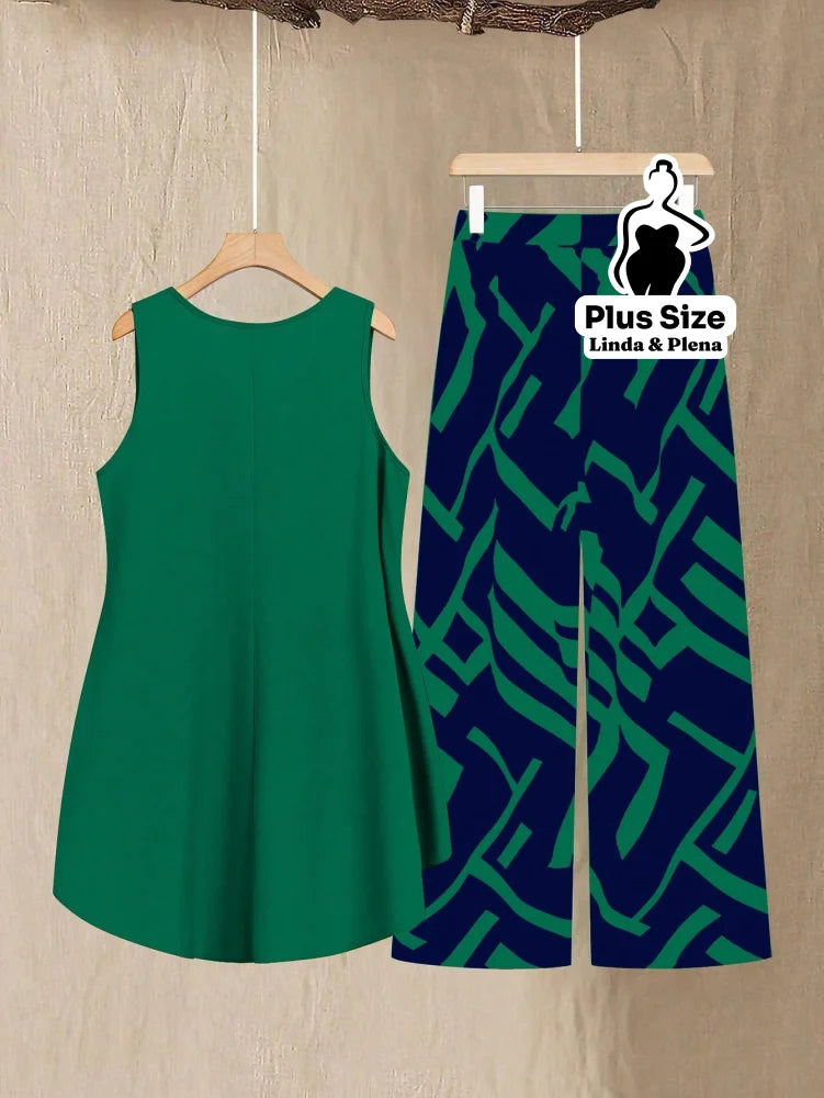 Conjunto Regata Assimétrica com Calça Estampada Plus Size Conjunto Regata Assimétrica com Calça Estampada Plus Size