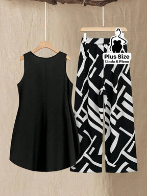 Conjunto Regata Assimétrica com Calça Estampada Plus Size Conjunto Regata Assimétrica com Calça Estampada Plus Size
