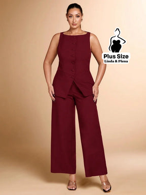 Conjunto Regata Botões Pantalona Cintura Alta Plus Size Conjunto Regata Botões Pantalona Cintura Alta Plus Size