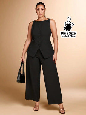 Conjunto Regata Botões Pantalona Cintura Alta Plus Size Conjunto Regata Botões Pantalona Cintura Alta Plus Size