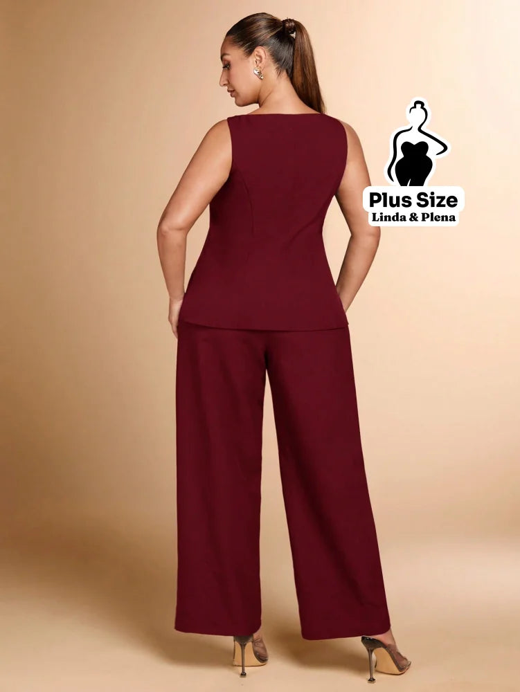 Conjunto Regata Botões Pantalona Cintura Alta Plus Size Conjunto Regata Botões Pantalona Cintura Alta Plus Size