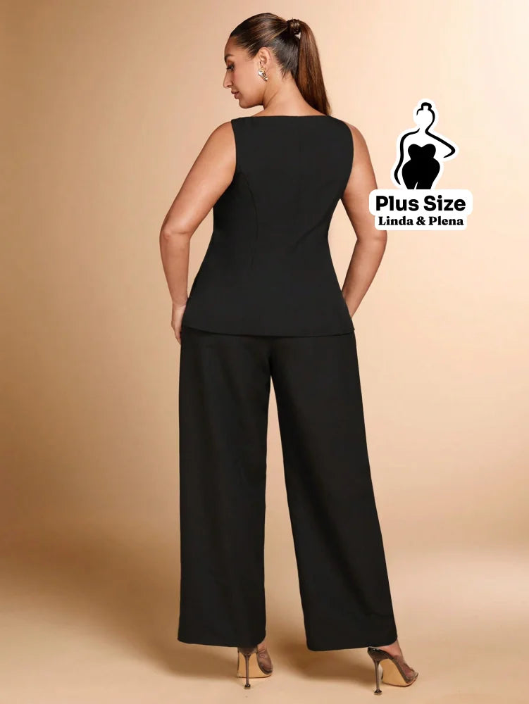 Conjunto Regata Botões Pantalona Cintura Alta Plus Size Conjunto Regata Botões Pantalona Cintura Alta Plus Size