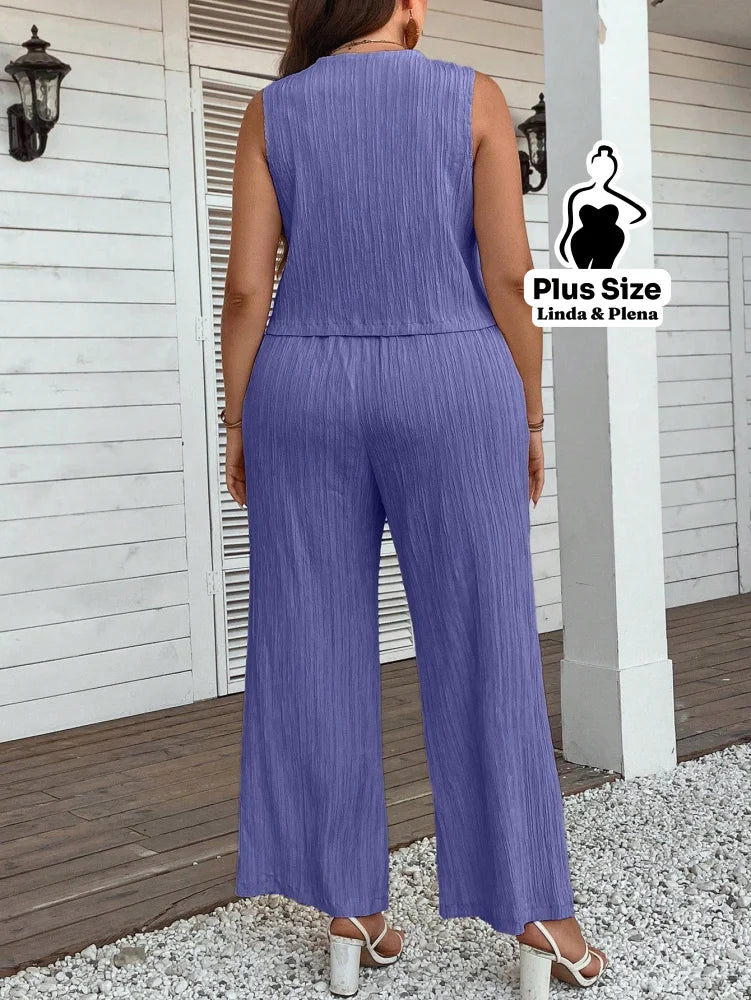 Conjunto Regata com Botões e Calça de Amarração Plus Size Conjunto Regata com Botões e Calça de Amarração Plus Size