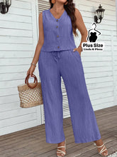 Conjunto Regata com Botões e Calça de Amarração Plus Size Roxo / G Conjunto Regata com Botões e Calça de Amarração Plus