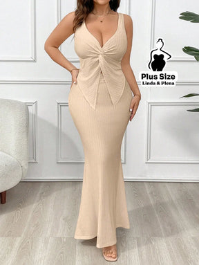 Conjunto Regata Com Nó Frontal E Saia Longa Justa Plus Size Conjunto Regata Com Nó Frontal E Saia Longa Justa Plus Size