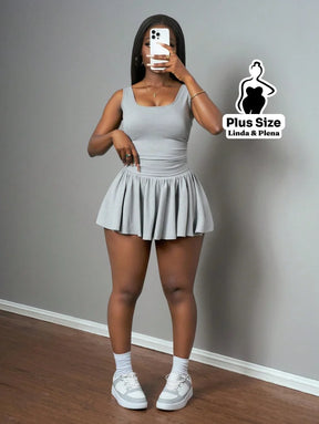 Conjunto Regata Com Saia Curta Rodada Plus Size Conjunto Regata Com Saia Curta Rodada Plus Size