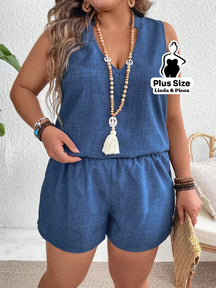 Conjunto Regata com Shorts Jeans Leve e Soltinho Plus Size G Conjunto Regata com Shorts Jeans Leve e Soltinho Plus Size