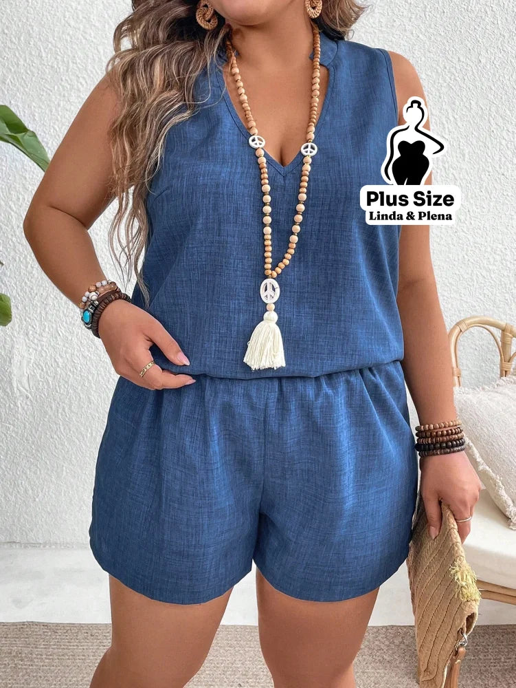Conjunto Regata com Shorts Jeans Leve e Soltinho Plus Size G Conjunto Regata com Shorts Jeans Leve e Soltinho Plus Size