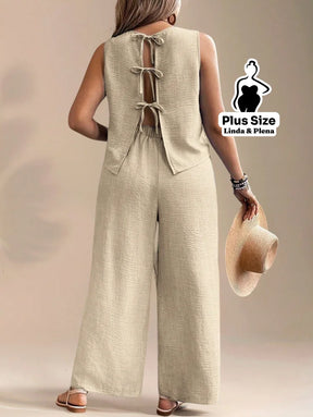 Conjunto Regata Cropped Pantalona Cós Alto Plus Size Conjunto Regata Cropped Pantalona Cós Alto Plus Size