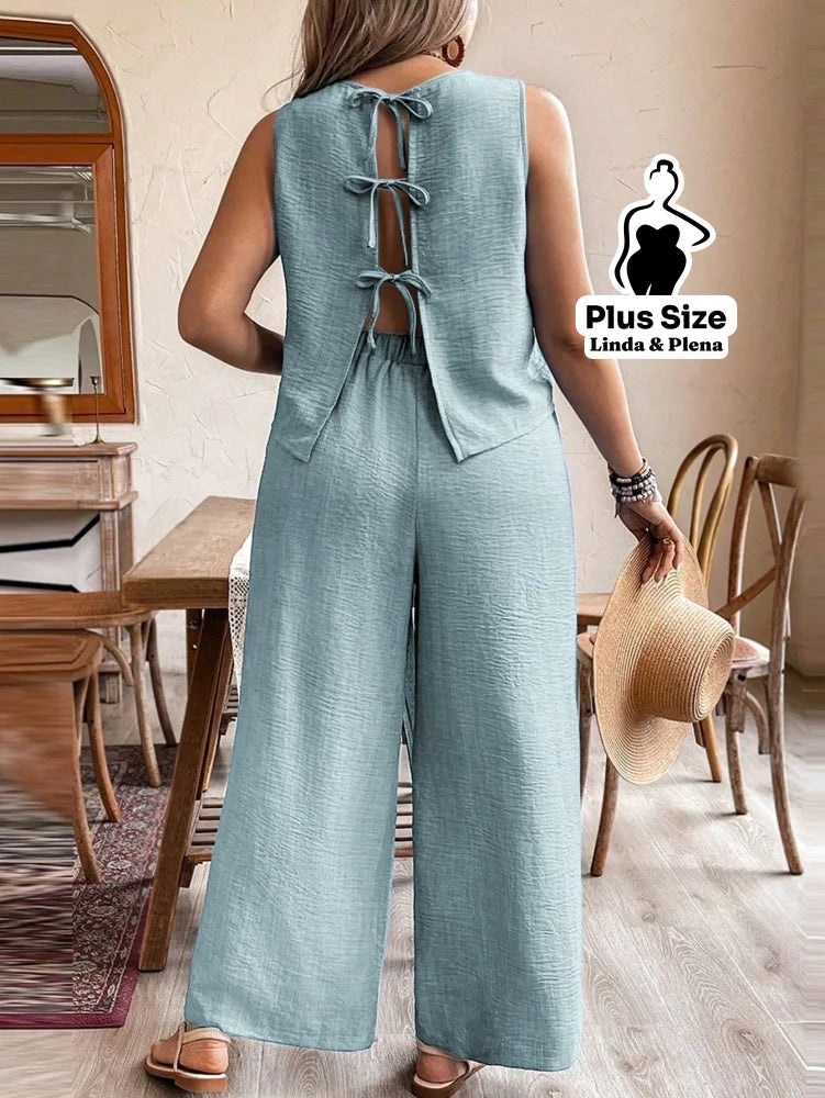 Conjunto Regata Cropped Pantalona Cós Alto Plus Size Conjunto Regata Cropped Pantalona Cós Alto Plus Size